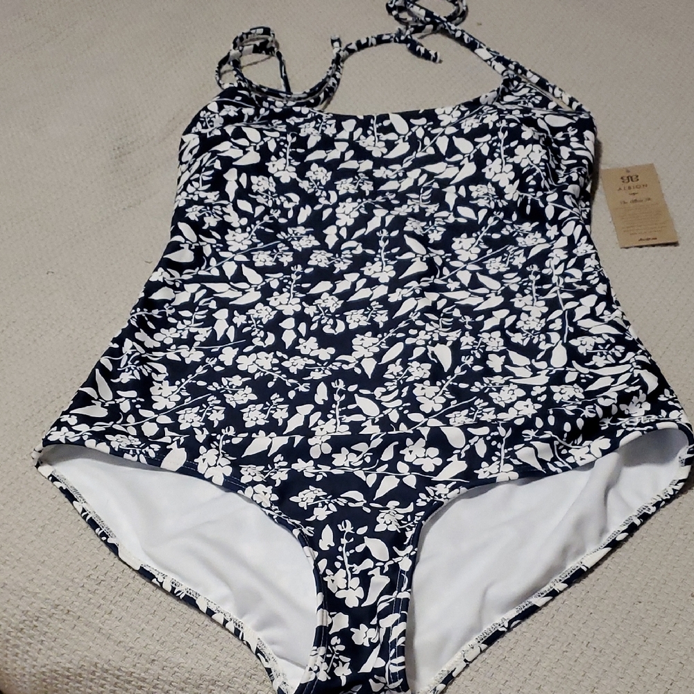 Navy and White Floral Albion Fit One Piece Swimsuit Classic Cut